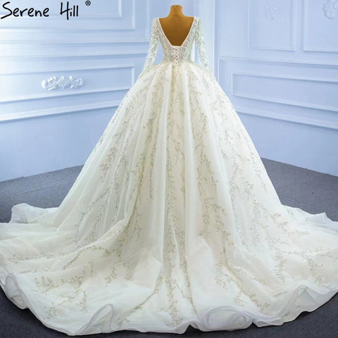 Muslim Ivory Luxury Wedding Dresses 2025 Beading Pearls Ball Gown Bridal Dress HM67260 Custom Made