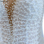 Muslim Ivory Satin Luxury Wedding Dresses Gowns 2025 Beading Pearls Sexy Bride Dress HM67210 Custom Made