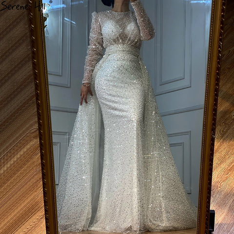 Muslim Ivory With Train Wedding Dresses 2025 Luxury Mermaid Elegant Beading Bride Dress HA2478 Custom Made