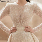 Muslim Ivory With Train Wedding Dresses 2025 Luxury Mermaid Elegant Beading Bride Dress HA2478 Custom Made