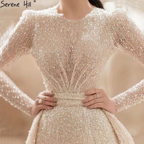 Muslim Ivory With Train Wedding Dresses 2025 Luxury Mermaid Elegant Beading Bride Dress HA2478 Custom Made