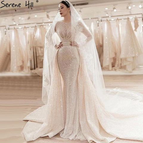 Muslim Ivory With Train Wedding Dresses 2025 Luxury Mermaid Elegant Beading Bride Dress HA2478 Custom Made