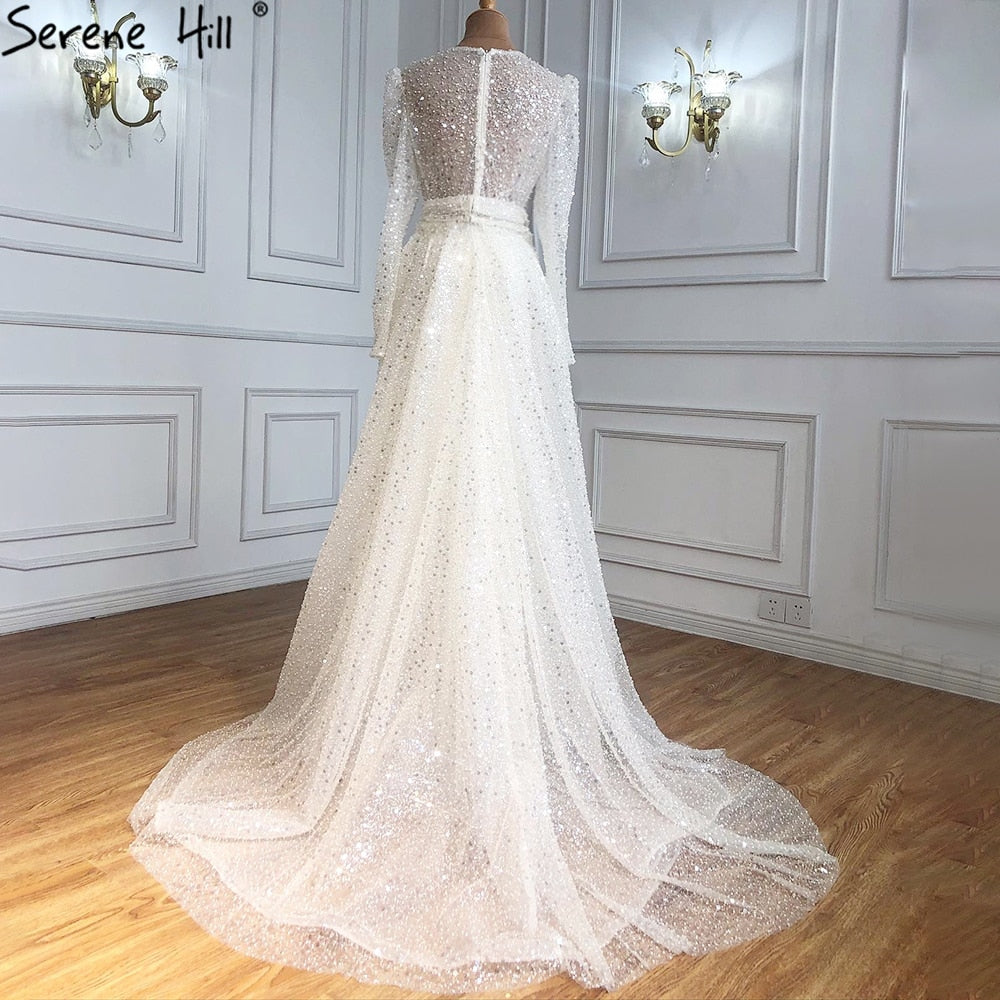 Muslim Ivory With Train Wedding Dresses 2025 Luxury Mermaid Elegant Beading Bride Dress HA2478 Custom Made