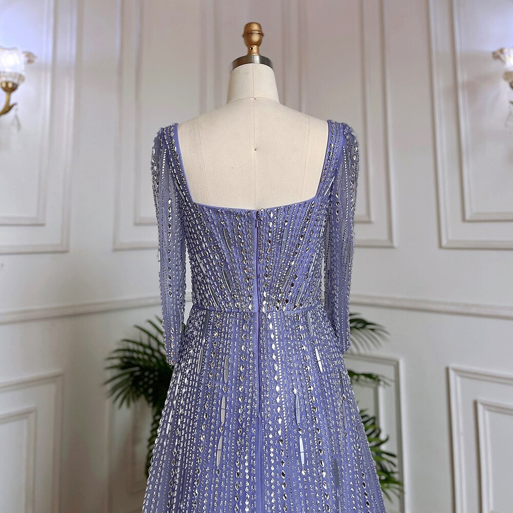 Muslim Lilac A Line Square Collar Beaded Luxury Dubai Evening Dresses Gowns For Women Wedding Party 2025 LA71985