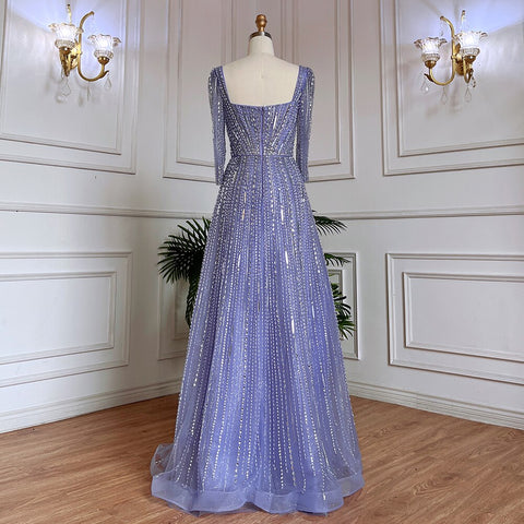 Muslim Lilac A Line Square Collar Beaded Luxury Dubai Evening Dresses Gowns For Women Wedding Party 2025 LA71985