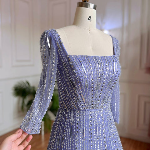 Muslim Lilac A Line Square Collar Beaded Luxury Dubai Evening Dresses Gowns For Women Wedding Party 2025 LA71985