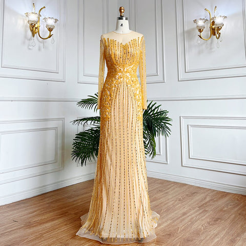 Muslim Lilac Mermaid Elegant Beaded Crystal Dubai Long Evening Dresses Gowns 2025 For Women Wedding Party LA71959