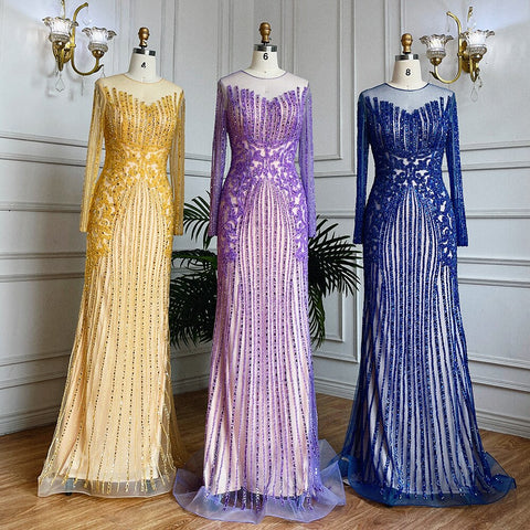 Muslim Lilac Mermaid Elegant Beaded Crystal Dubai Long Evening Dresses Gowns 2025 For Women Wedding Party LA71959