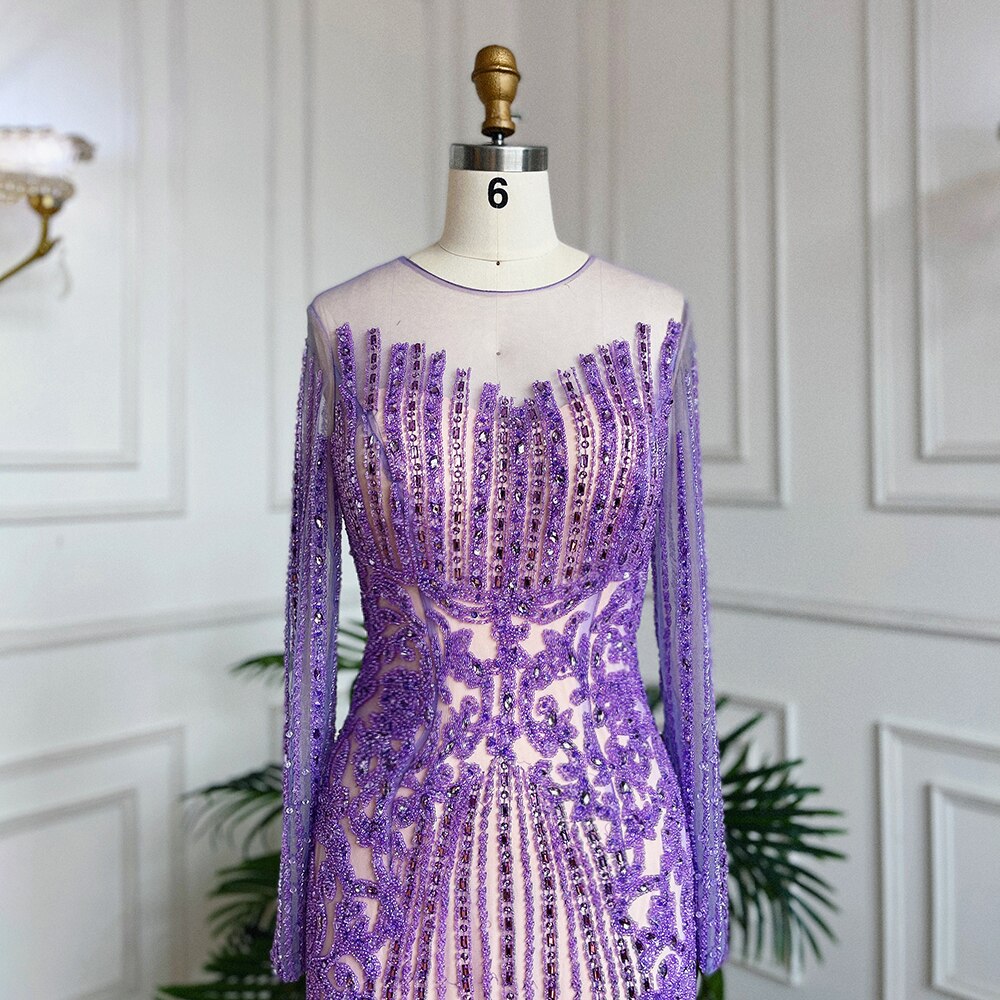Muslim Lilac Mermaid Elegant Beaded Crystal Dubai Long Evening Dresses Gowns 2025 For Women Wedding Party LA71959
