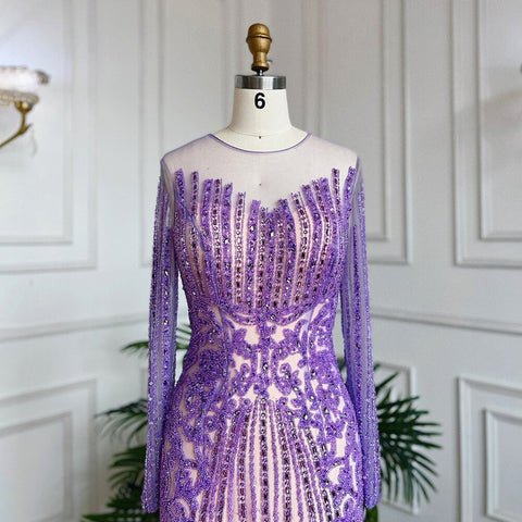 Muslim Lilac Mermaid Elegant Beaded Crystal Dubai Long Evening Dresses Gowns 2025 For Women Wedding Party LA71959