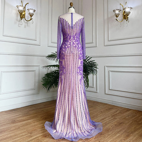 Muslim Lilac Mermaid Elegant Beaded Crystal Dubai Long Evening Dresses Gowns 2025 For Women Wedding Party LA71959