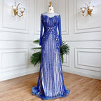 Muslim Lilac Mermaid Elegant Beaded Crystal Dubai Long Evening Dresses Gowns 2025 For Women Wedding Party LA71959
