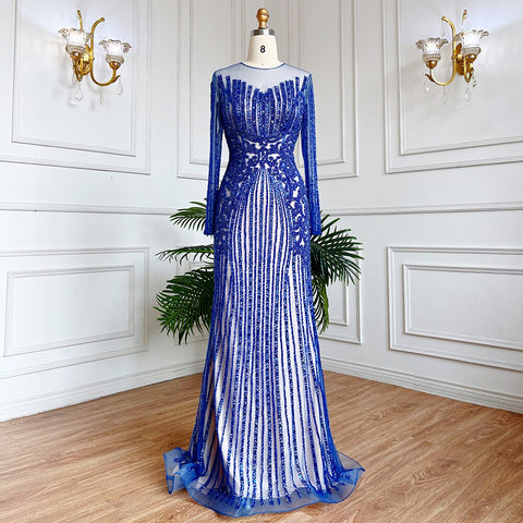 Muslim Lilac Mermaid Elegant Beaded Crystal Dubai Long Evening Dresses Gowns 2025 For Women Wedding Party LA71959