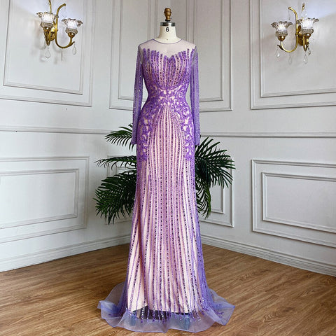 Muslim Lilac Mermaid Elegant Beaded Crystal Dubai Long Evening Dresses Gowns 2025 For Women Wedding Party LA71959