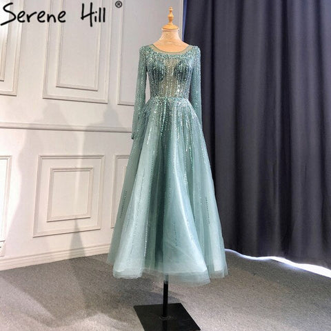 Muslim Luxury Beaded Caramel A-Line Midi  Ankle-Length Evening Dresses Gowns 2025 Formal Woman Wedding Party LA71111