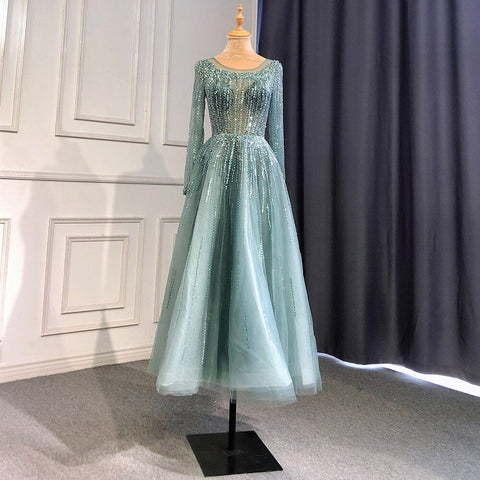 Muslim Luxury Beaded Caramel A-Line Midi  Ankle-Length Evening Dresses Gowns 2025 Formal Woman Wedding Party LA71111