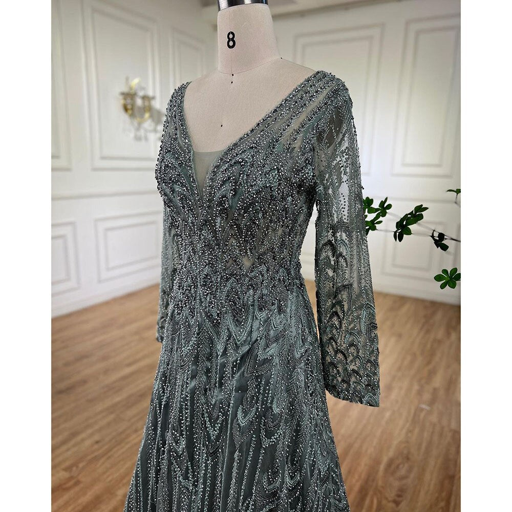 Muslim Luxury Beaded Turquoise A Line Midi  Evening Dresses Gowns 2025 Formal Woman Wedding Party LA72122