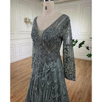 Muslim Luxury Beaded Turquoise A Line Midi  Evening Dresses Gowns 2025 Formal Woman Wedding Party LA72122