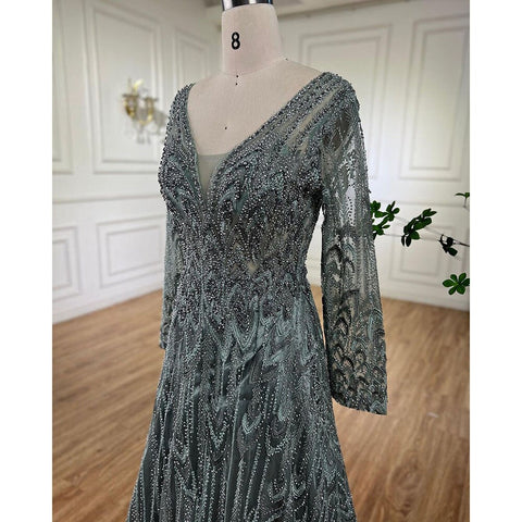 Muslim Luxury Beaded Turquoise A Line Midi  Evening Dresses Gowns 2025 Formal Woman Wedding Party LA72122