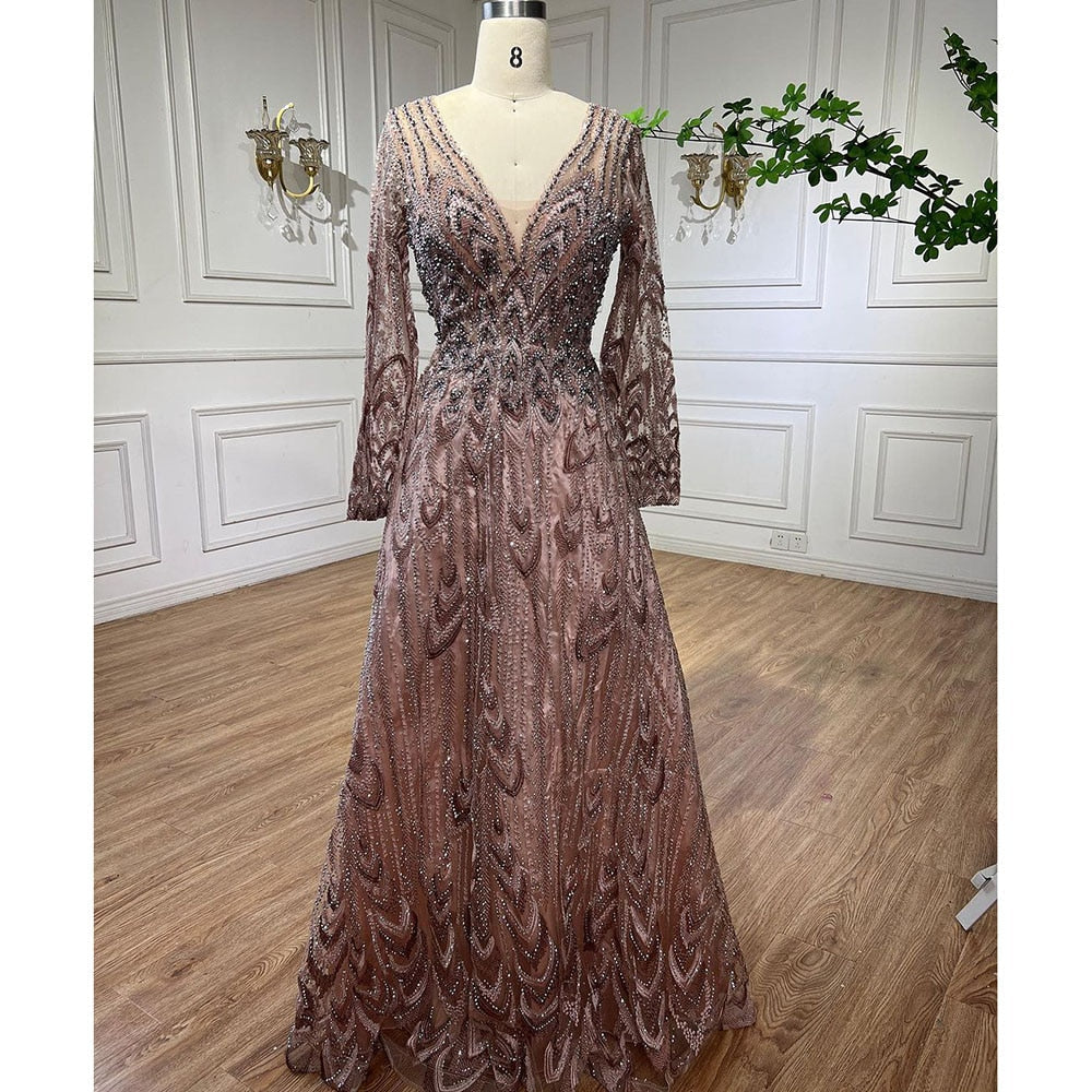 Muslim Luxury Beaded Turquoise A Line Midi  Evening Dresses Gowns 2025 Formal Woman Wedding Party LA72122