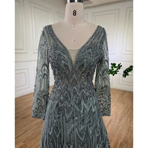 Muslim Luxury Beaded Turquoise A Line Midi  Evening Dresses Gowns 2025 Formal Woman Wedding Party LA72122