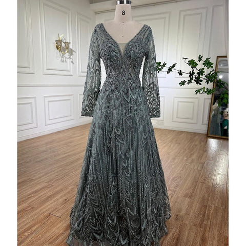 Muslim Luxury Beaded Turquoise A Line Midi  Evening Dresses Gowns 2025 Formal Woman Wedding Party LA72122