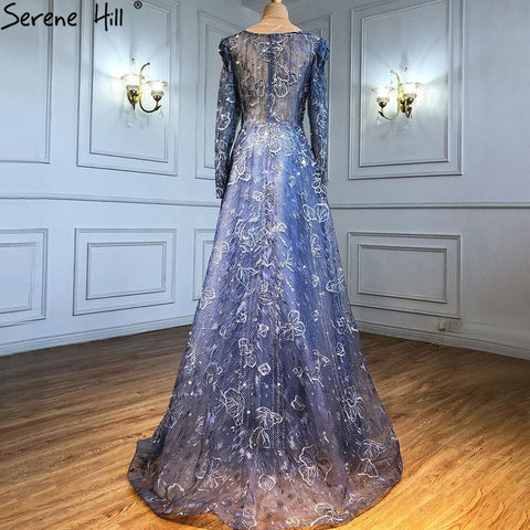 Muslim Luxury Blue Evening Dresses Gowns 2025 Lace Beaded A-Line For Woman Wedding Party  LA71231