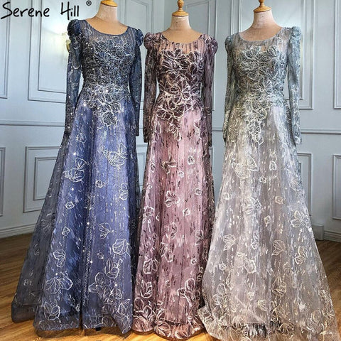 Muslim Luxury Blue Evening Dresses Gowns 2025 Lace Beaded A-Line For Woman Wedding Party  LA71231