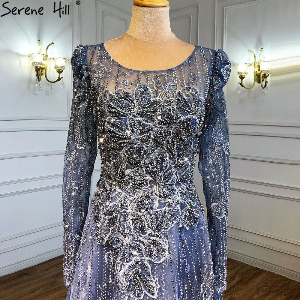 Muslim Luxury Blue Evening Dresses Gowns 2025 Lace Beaded A-Line For Woman Wedding Party  LA71231