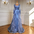 Muslim Luxury Blue Evening Dresses Gowns 2025 Beaded Mermaid Overskirt For Woman Party  LA71460