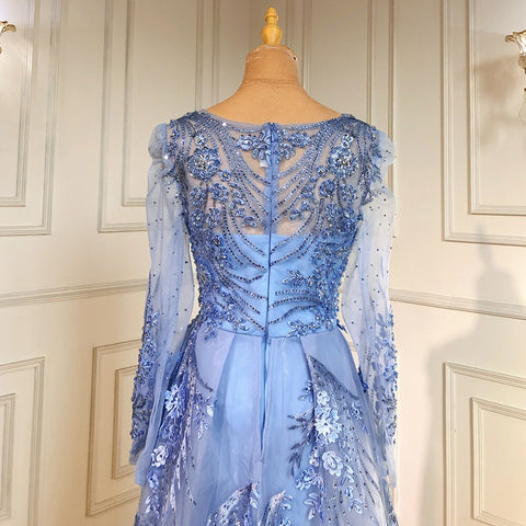 Muslim Luxury Blue Evening Dresses Gowns 2025 Beaded Mermaid Overskirt For Woman Party  LA71460