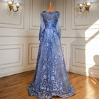 Muslim Luxury Blue Evening Dresses Gowns 2025 Beaded Mermaid Overskirt For Woman Party  LA71460