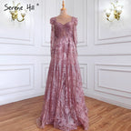Muslim Luxury Blue Evening Dresses Gowns A-Line Beaded Lace 2025 For Women Party LA71312