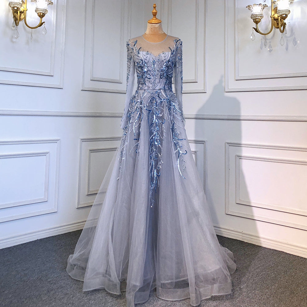 Muslim Luxury Gold Evening Dresses Gowns 2025 Beaded Sparkle A-Line For Women Party  LA71605