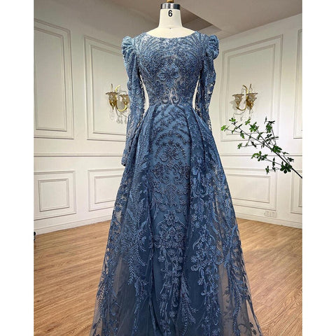 Muslim Luxury Green Mermaid Evening Dress with Overskirt  Arabic  For Women Wedding Party 2025 LA71610A