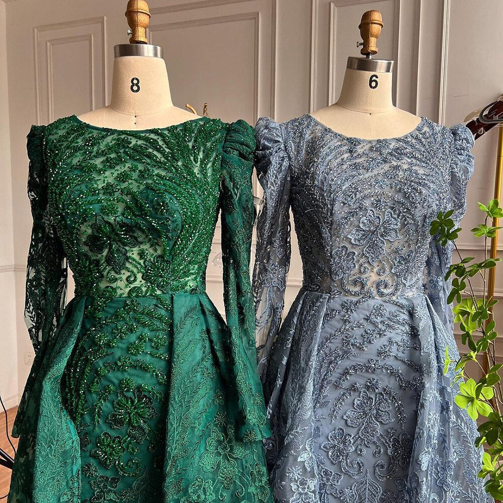 Muslim Luxury Green Mermaid Evening Dress with Overskirt  Arabic  For Women Wedding Party 2025 LA71610A