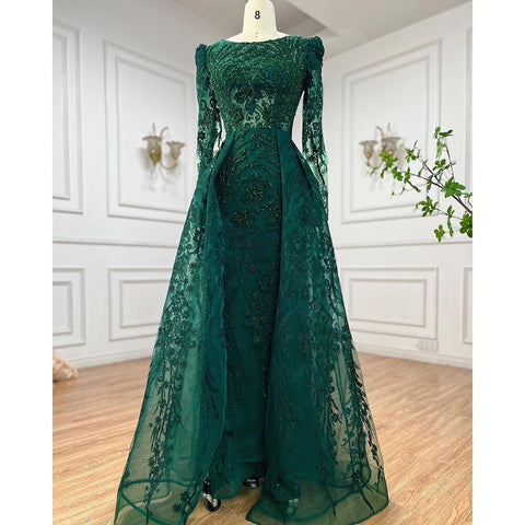 Muslim Luxury Green Mermaid Evening Dress with Overskirt  Arabic  For Women Wedding Party 2025 LA71610A