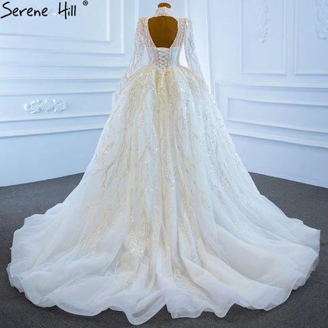 Muslim Luxury Ivory Wedding Dresses Gowns 2025 Crystal Beading Sexy Bride Dress HM67226 Custom Made