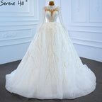 Muslim Luxury Ivory Wedding Dresses Gowns 2025 Crystal Beading Sexy Bride Dress HM67226 Custom Made