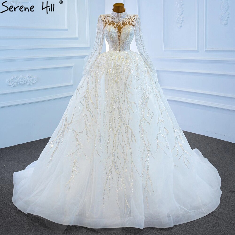 Muslim Luxury Ivory Wedding Dresses Gowns 2025 Crystal Beading Sexy Bride Dress HM67226 Custom Made
