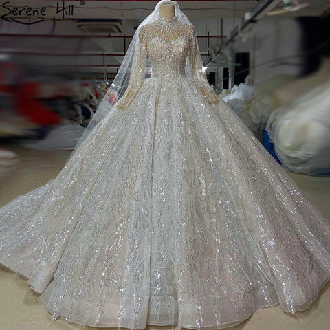 Muslim Luxury Ivory Wedding Dresses Gowns 2025 Crystal Beading Sexy Bride Dress HM67226 Custom Made
