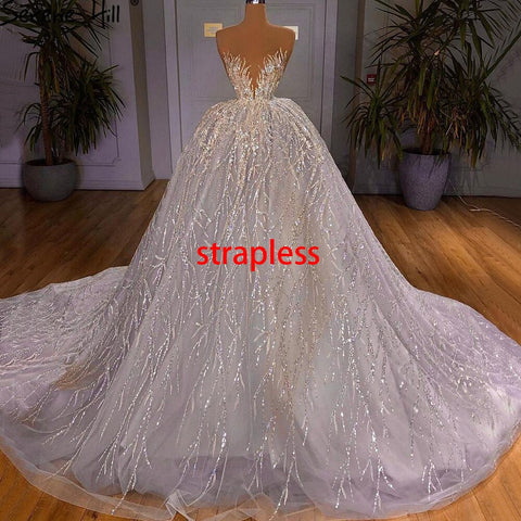 Muslim Luxury Ivory Wedding Dresses Gowns 2025 Crystal Beading Sexy Bride Dress HM67226 Custom Made