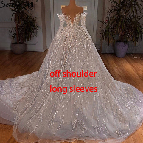 Muslim Luxury Ivory Wedding Dresses Gowns 2025 Crystal Beading Sexy Bride Dress HM67226 Custom Made