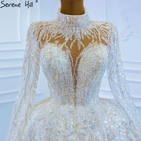 Muslim Luxury Ivory Wedding Dresses Gowns 2025 Crystal Beading Sexy Bride Dress HM67226 Custom Made