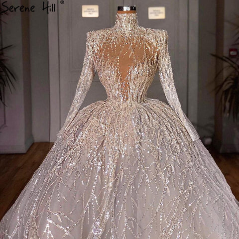 Muslim Luxury Ivory Wedding Dresses Gowns 2025 Crystal Beading Sexy Bride Dress HM67226 Custom Made