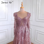 Muslim Luxury Pink Evening Dresses Gowns 2025 A-Line Beaded Lace For Women Party Dress LA71312
