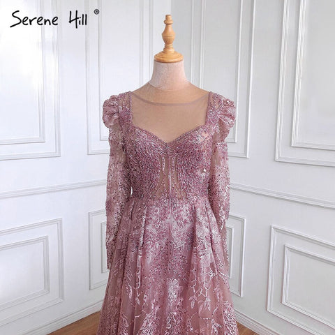 Muslim Luxury Pink Evening Dresses Gowns 2025 A-Line Beaded Lace For Women Party Dress LA71312