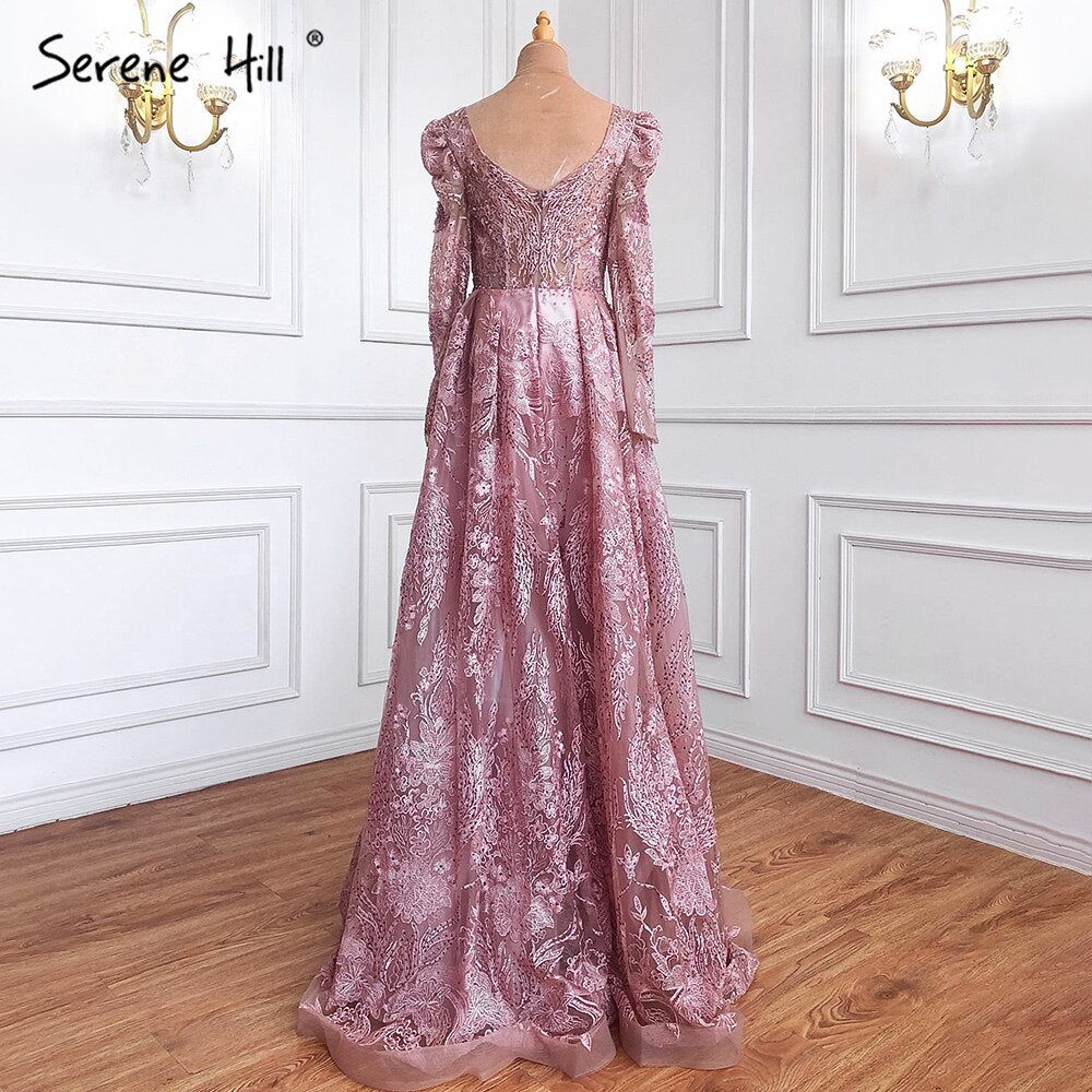 Muslim Luxury Pink Evening Dresses Gowns 2025 A-Line Beaded Lace For Women Party Dress LA71312