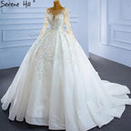 Muslim Luxury Wedding Dresses 2025 Beading Pearls Sexy With Train Bridal Dress HM67257 Custom Made