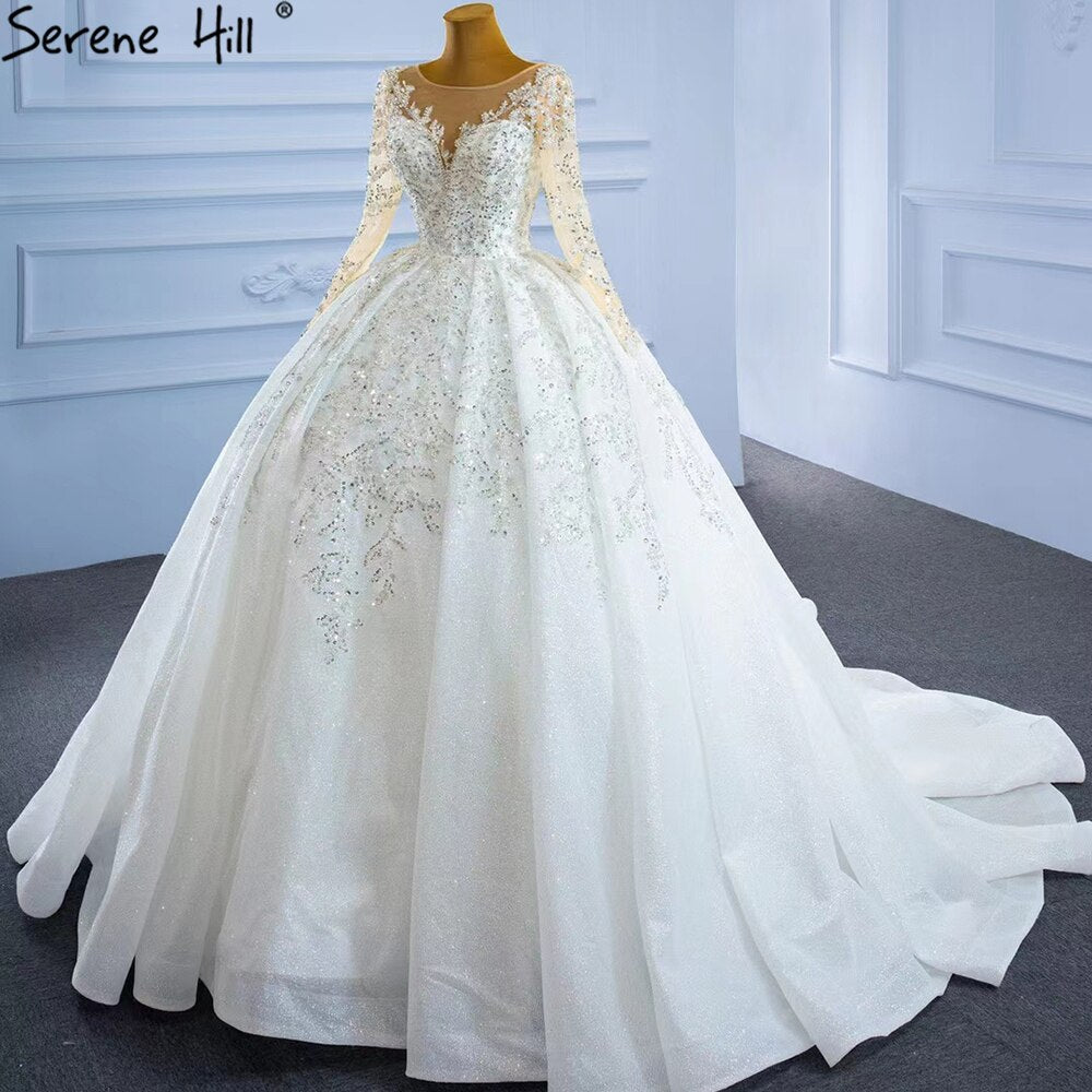 Muslim Luxury Wedding Dresses 2025 Beading Pearls Sexy With Train Bridal Dress HM67257 Custom Made